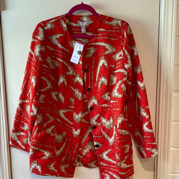 Chico's Jackets & Blazers - Chico's Red and White Feather Print Blazer